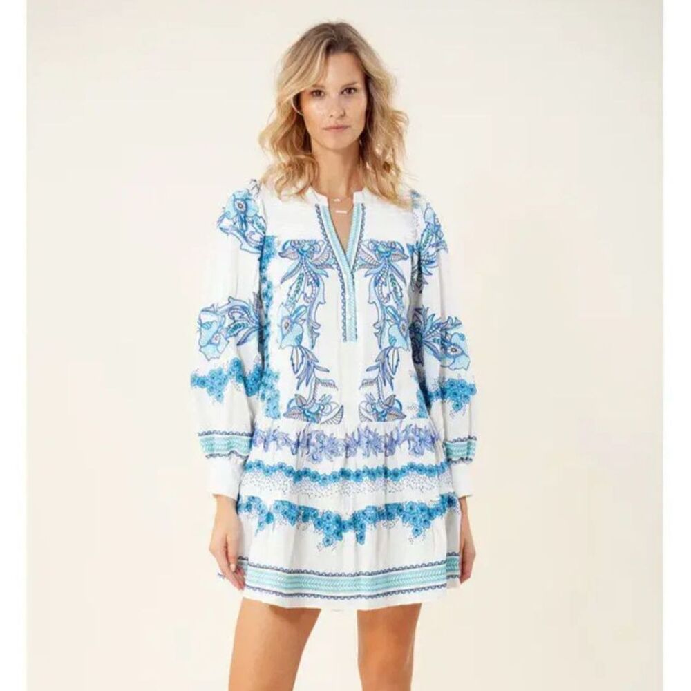 Hale Bob Janina Embroidered Tiered Mini Dress M
